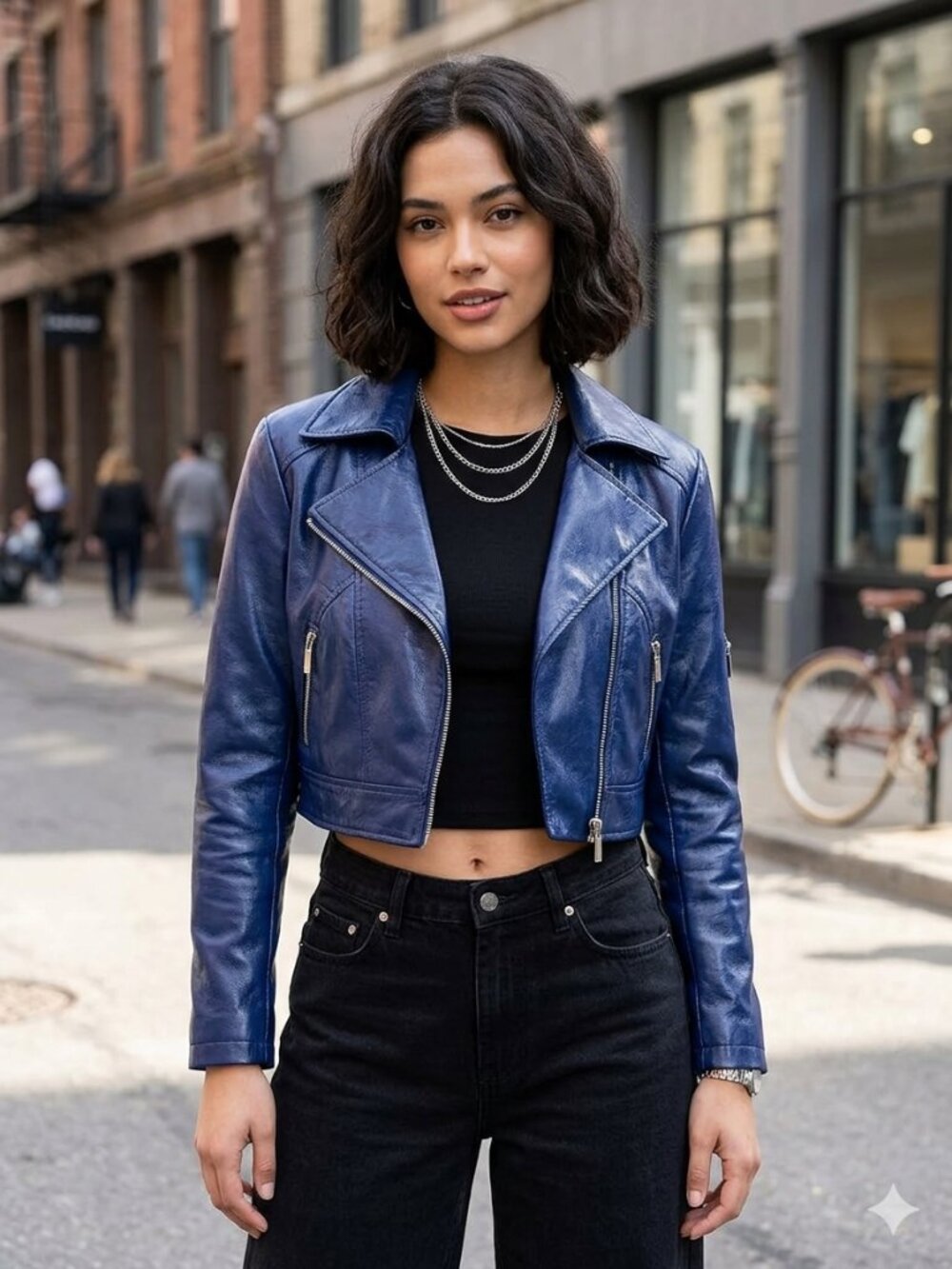 Bebe Shiny Rolyal Blue Leather  Moto Jacket